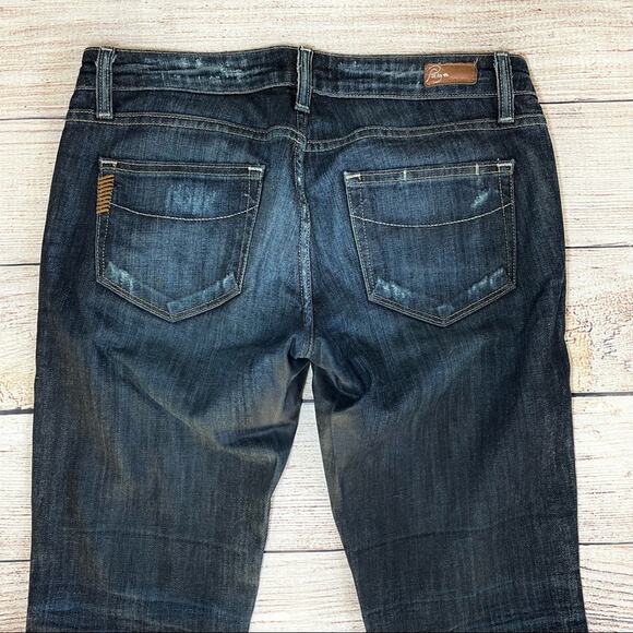 PAIGE Y2K  JEANS DARK LAUREL LOW RISE CANYON BOOTCUT DISTRESSED BLUE 28 - Picture 5 of 7